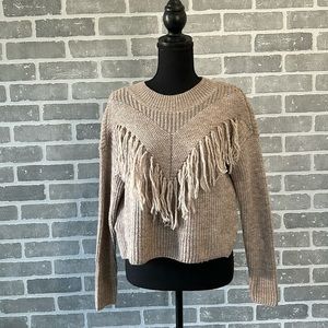 Me To We | Women Size Small | Tan | Pullover Sweater |Boho | Fringe | Wool Blend